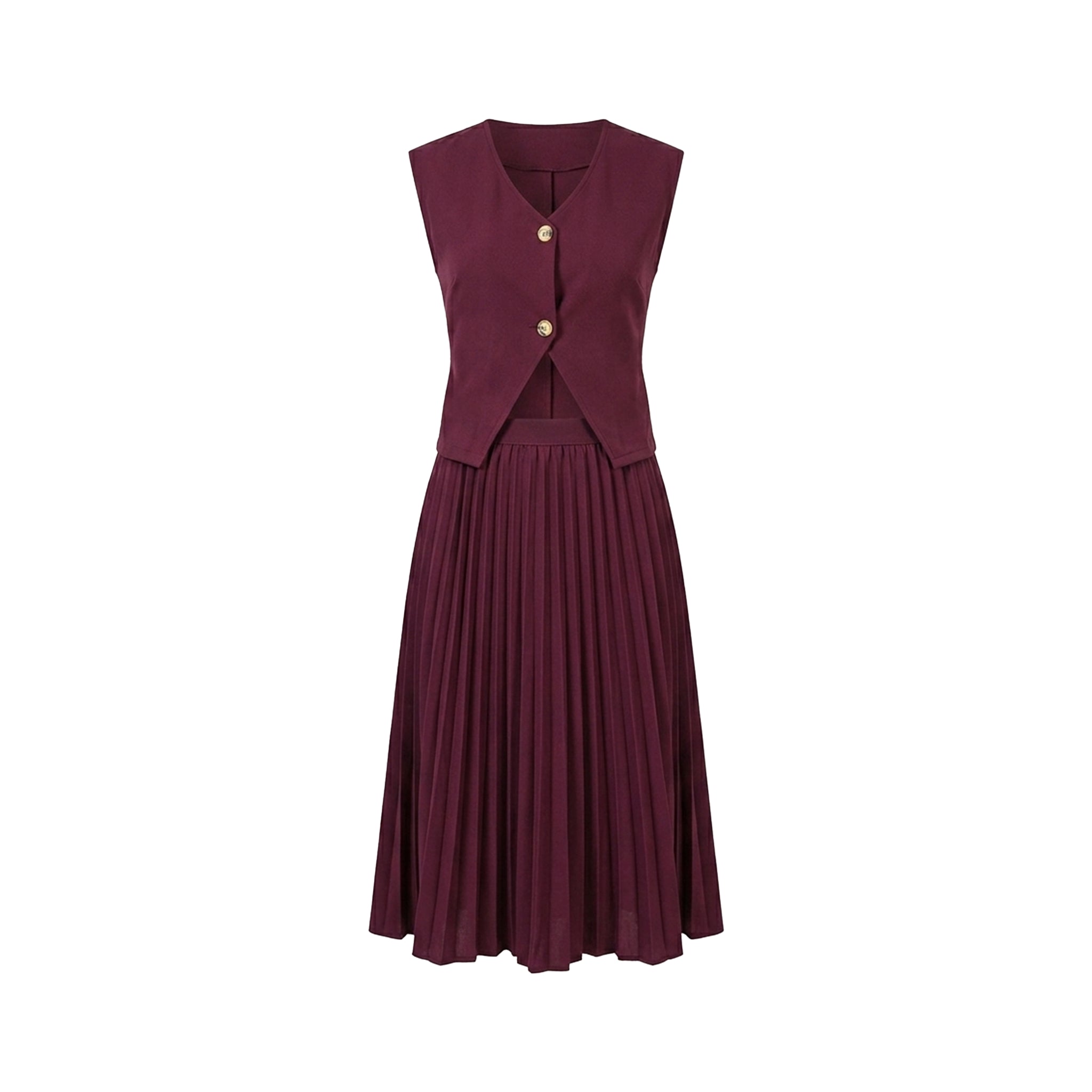 pleated dresses and skirts La Rouge Plum Midi Skirt Set style-number:Z249315 A defining belt detail Trumpet Wedding Dresses | Size:Size 12---Bust 38 Waist 31 Hips 41.25 Shoulder to floor 60