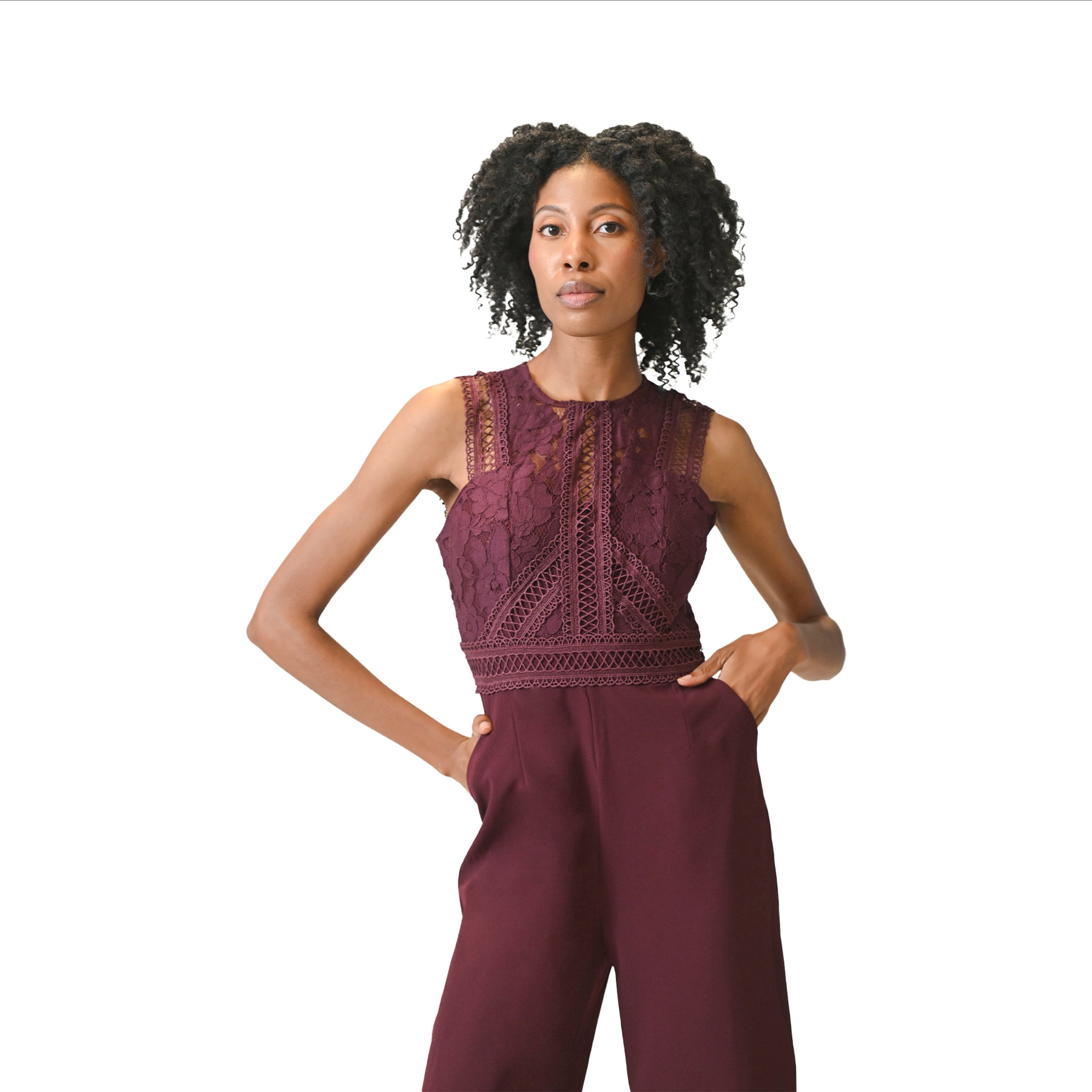 索菲亚高腰酒红色连体裤