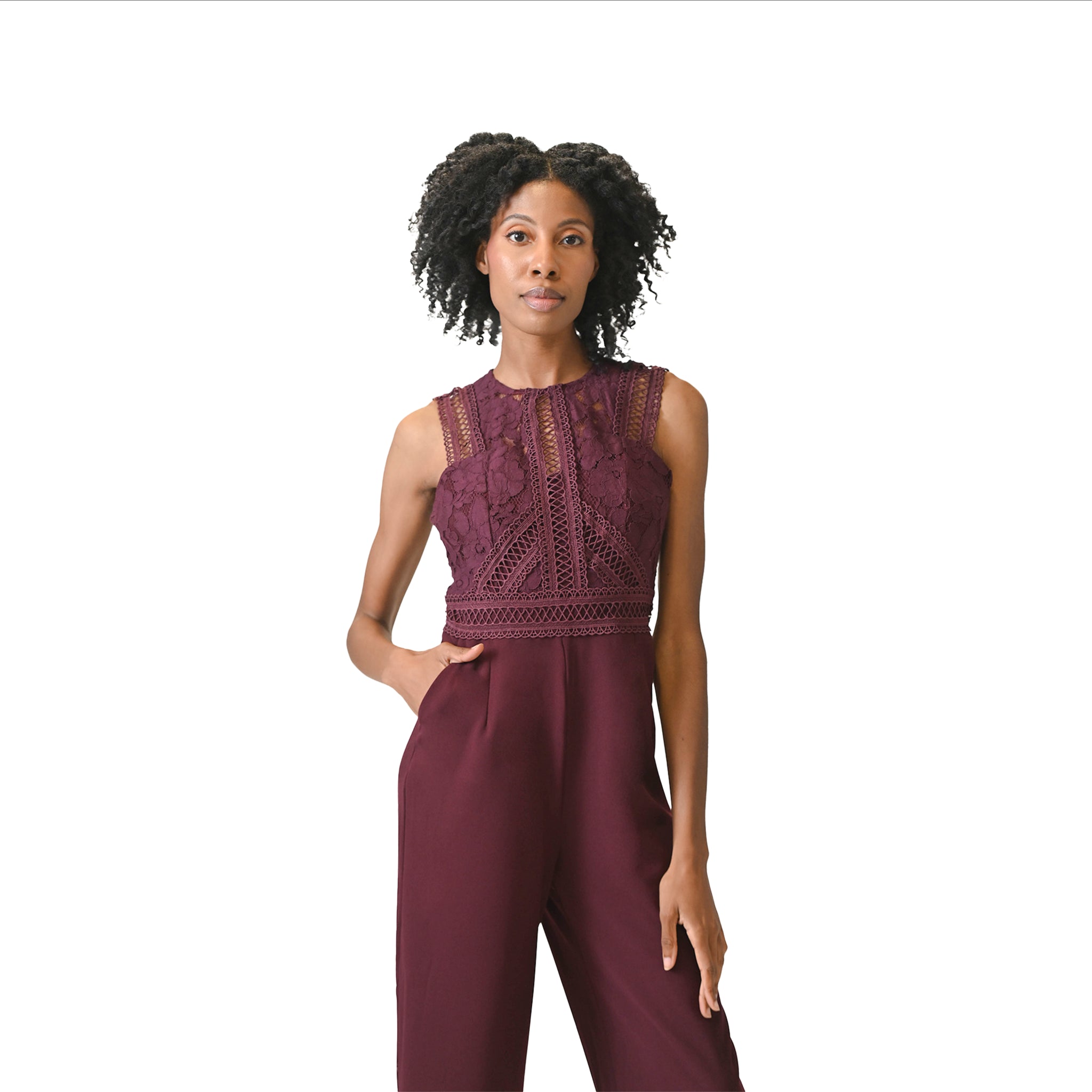 索菲亚高腰酒红色连体裤