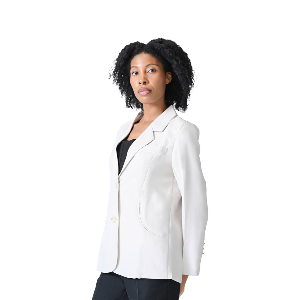 奢华翻领白色修身西装外套