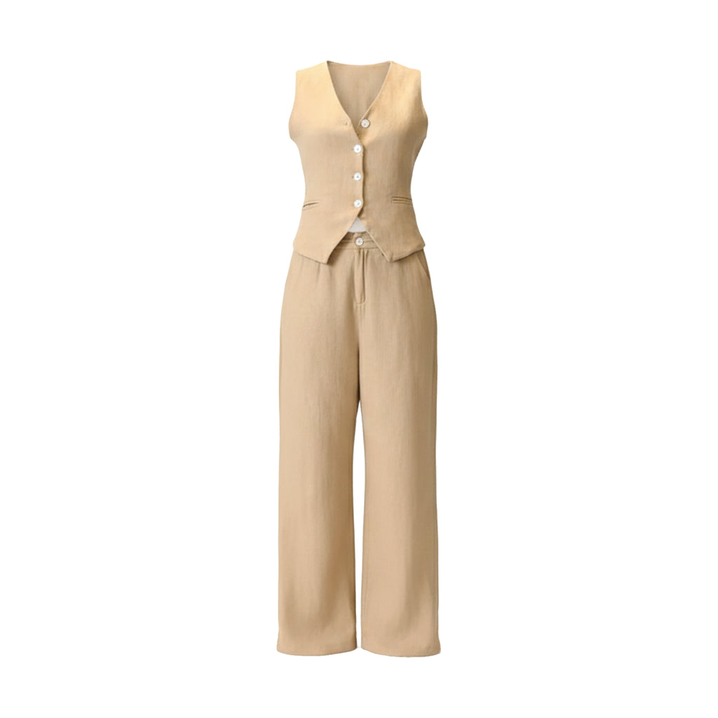 Conjunto de chaleco y pantalón sin mangas en tonos arena Sienna