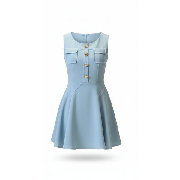 Sapphire Bloom Sky Blue Fit & Flare Mini Dress