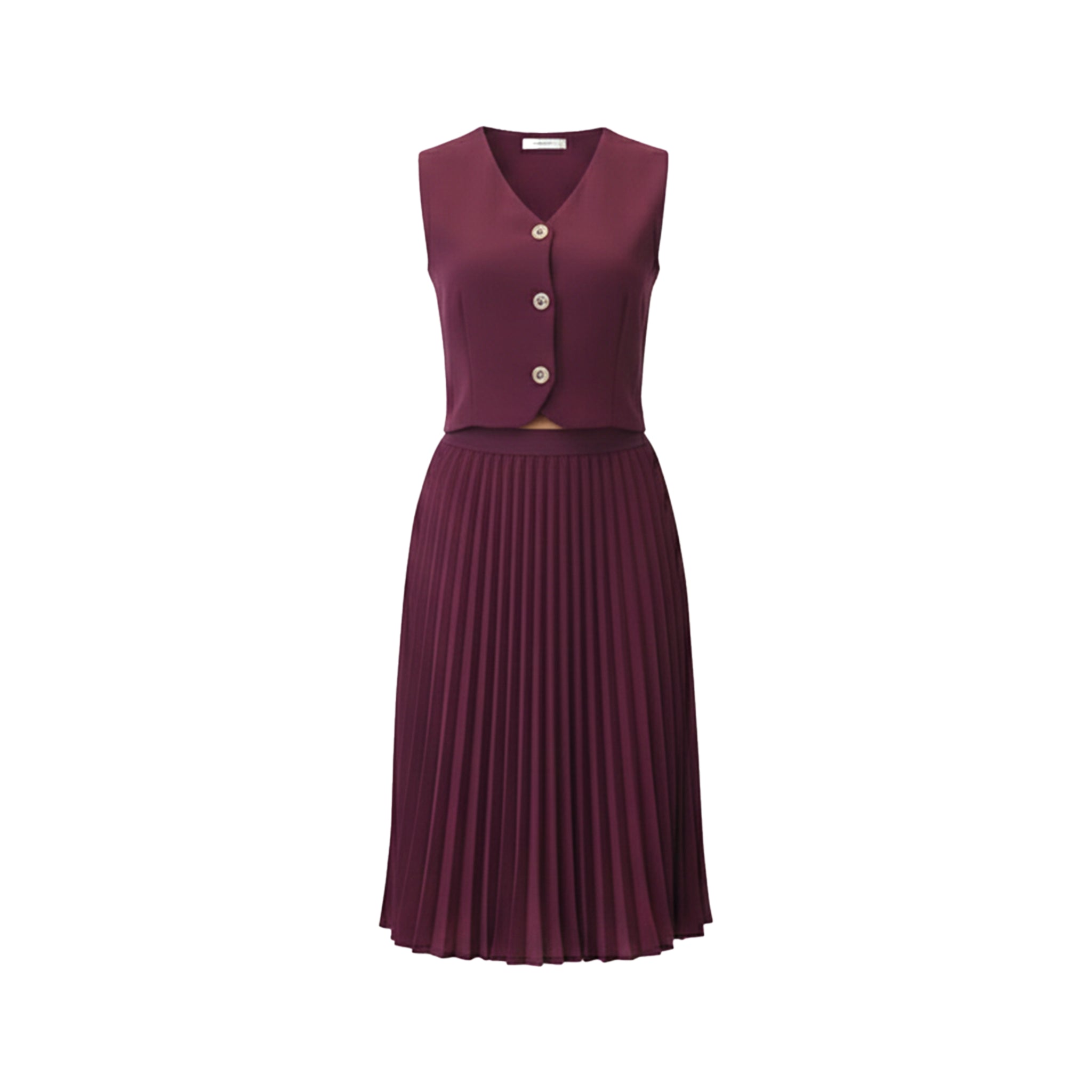 La Rouge 褶皱李子色中长裙套装