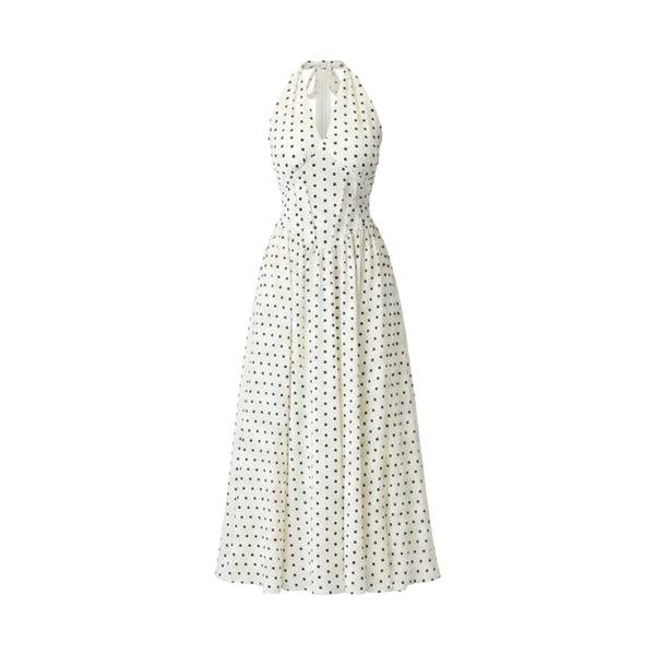 The Nostalgique Ivory & Black Polka Dot Halter Dress