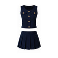 Romanza Rhapsody Navy Peplum Top & Pleated Mini Skirt Set