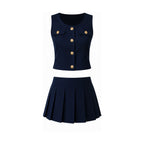 Romanza Rhapsody Navy Peplum Top & Pleated Mini Skirt Set