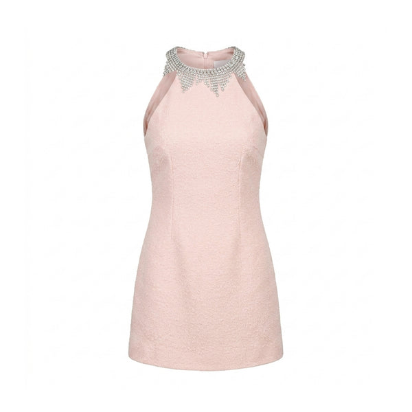 Riviera Halter Blush Pink Beaded Neckline Dress