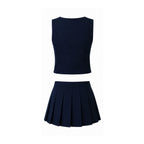 Romanza Rhapsody Navy Peplum Top & Pleated Mini Skirt Set