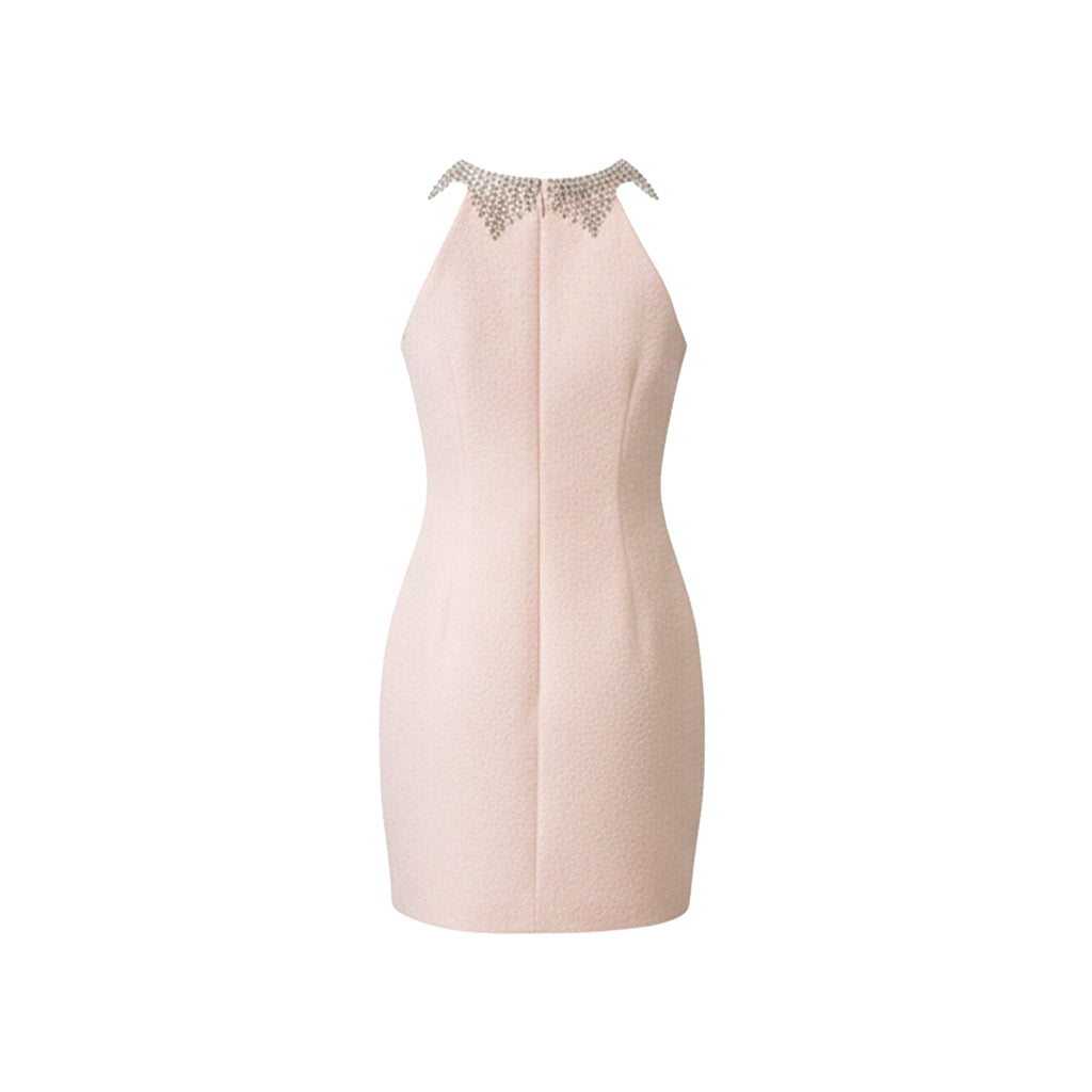 Riviera Halter Blush Pink Beaded Neckline Dress