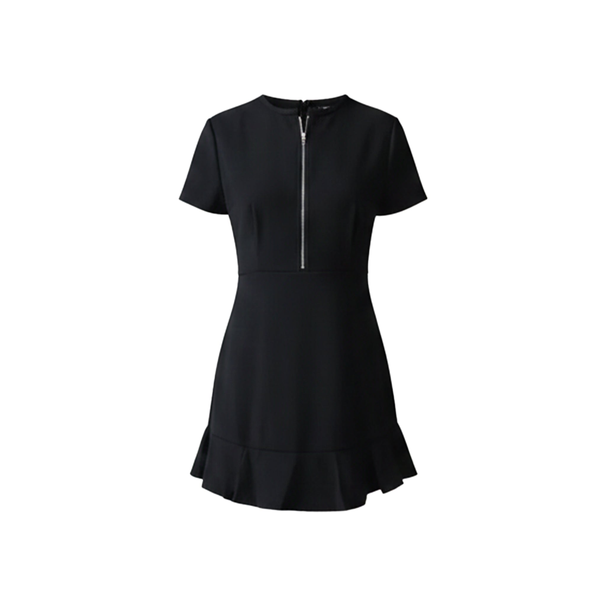 Ruffle Code Black Zippered Mini Dress