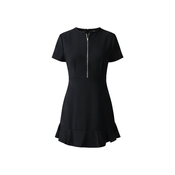 Ruffle Code Black Zippered Mini Dress