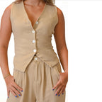 Conjunto de chaleco y pantalón sin mangas en tonos arena Sienna