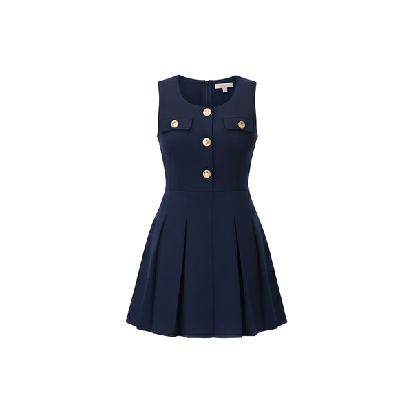 Romanza Rhapsody Navy Peplum Top & Pleated Mini Skirt Set