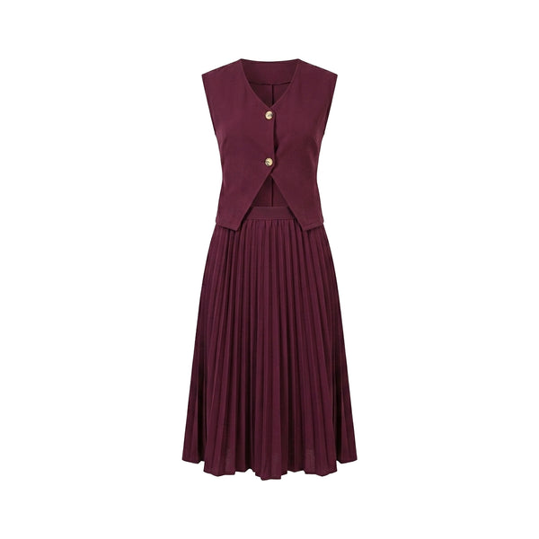La Rouge Pleated Plum Midi Skirt Set