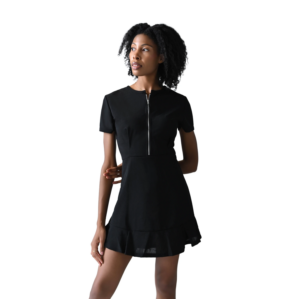 Ruffle Code Black Zippered Mini Dress