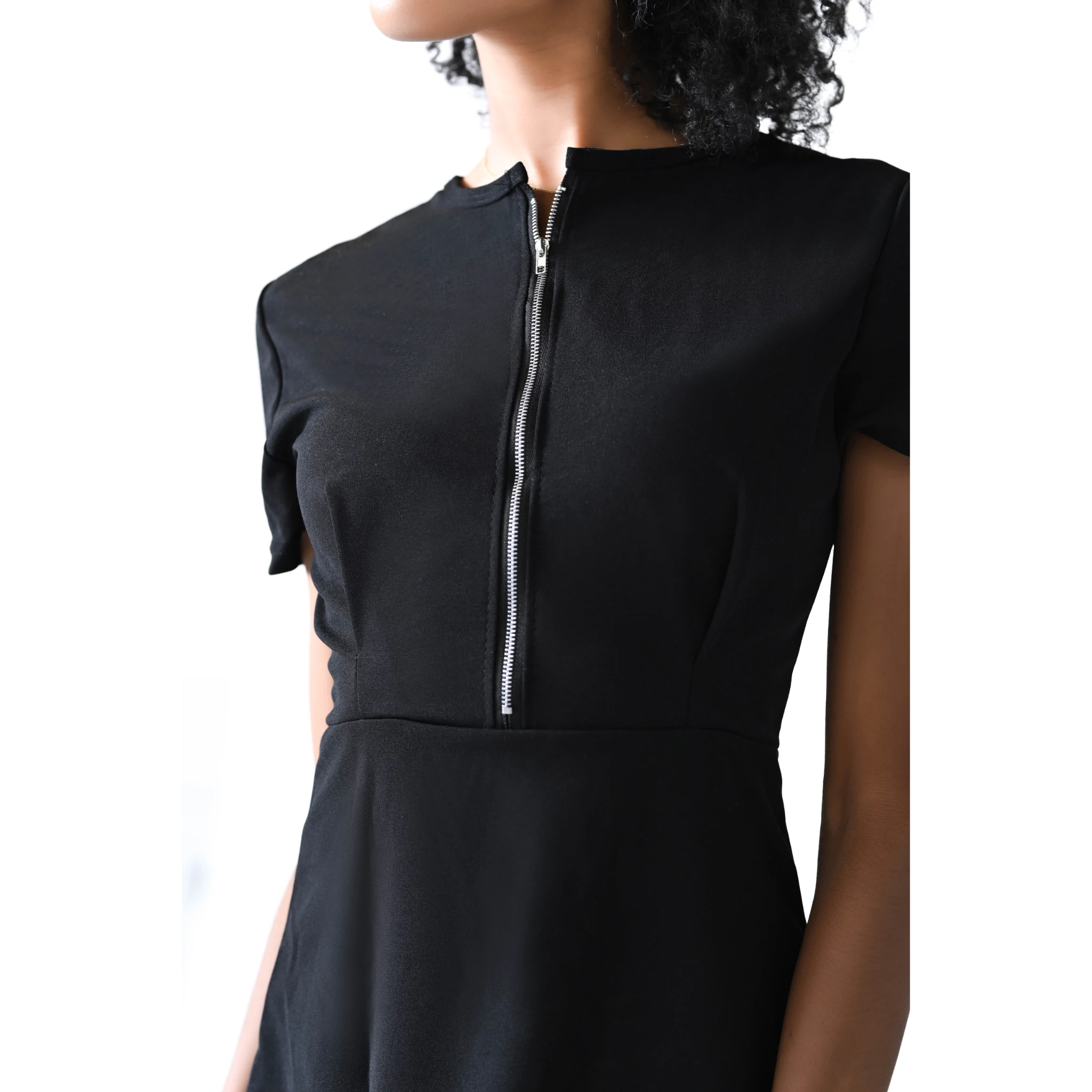 Ruffle Code Black Zippered Mini Dress