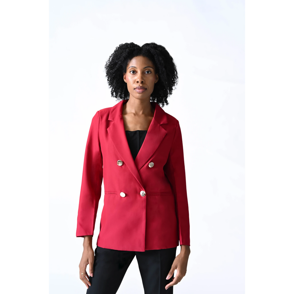 Gold Clasp Structured Burgundy Blazer