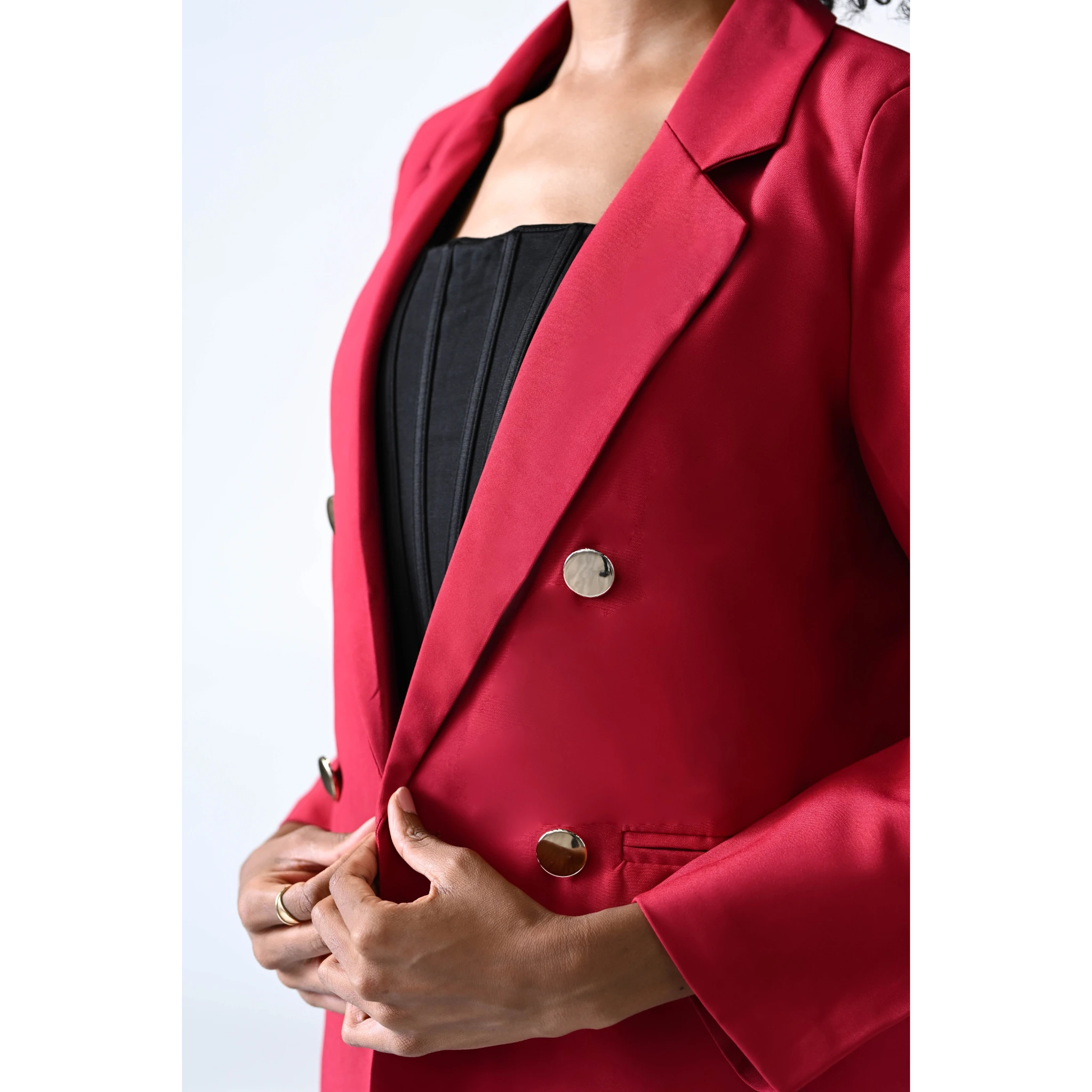 Gold Clasp Structured Burgundy Blazer