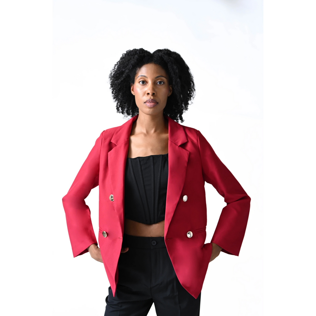 Gold Clasp Structured Burgundy Blazer
