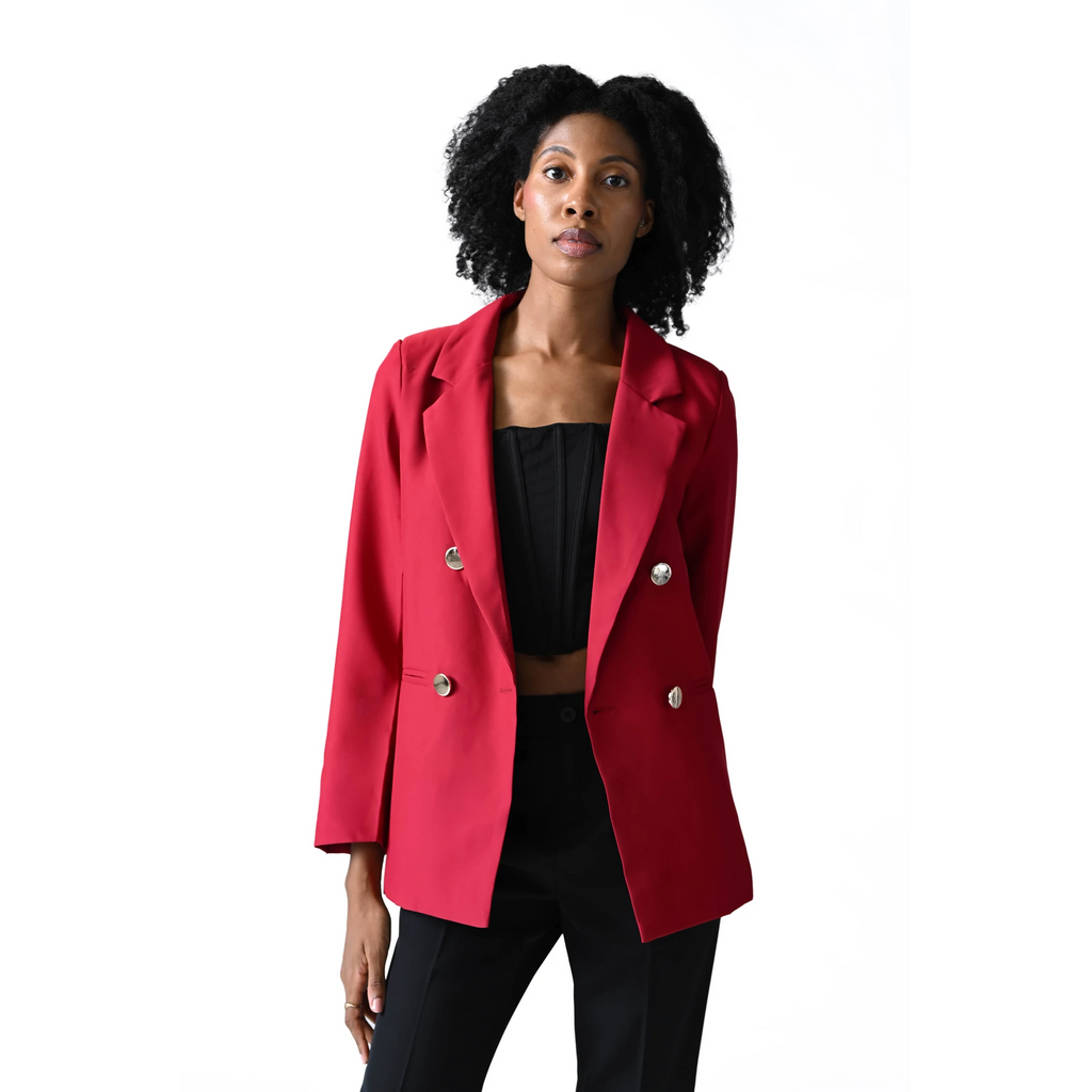 Gold Clasp Structured Burgundy Blazer