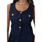 Romanza Rhapsody Navy Peplum Top & Pleated Mini Skirt Set