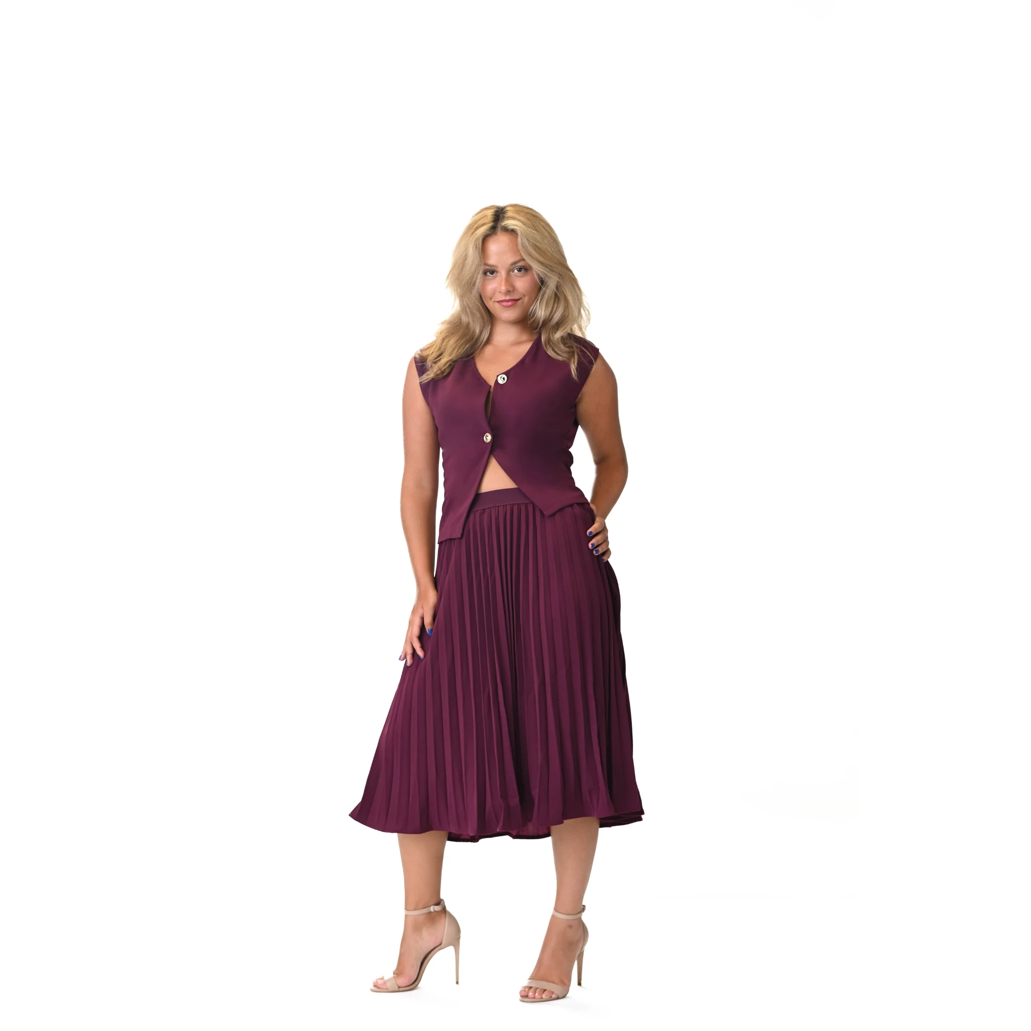 La Rouge Pleated Plum Midi Skirt Set
