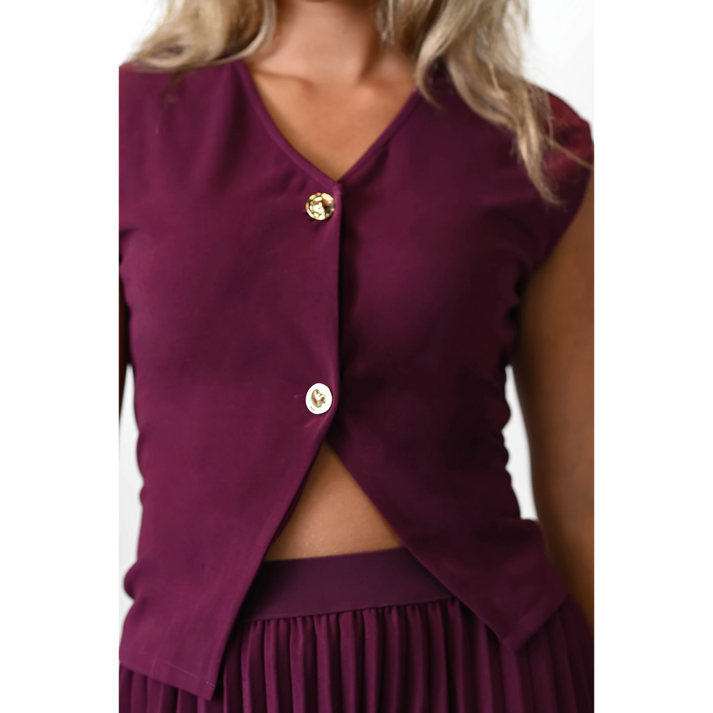 La Rouge Pleated Plum Midi Skirt Set
