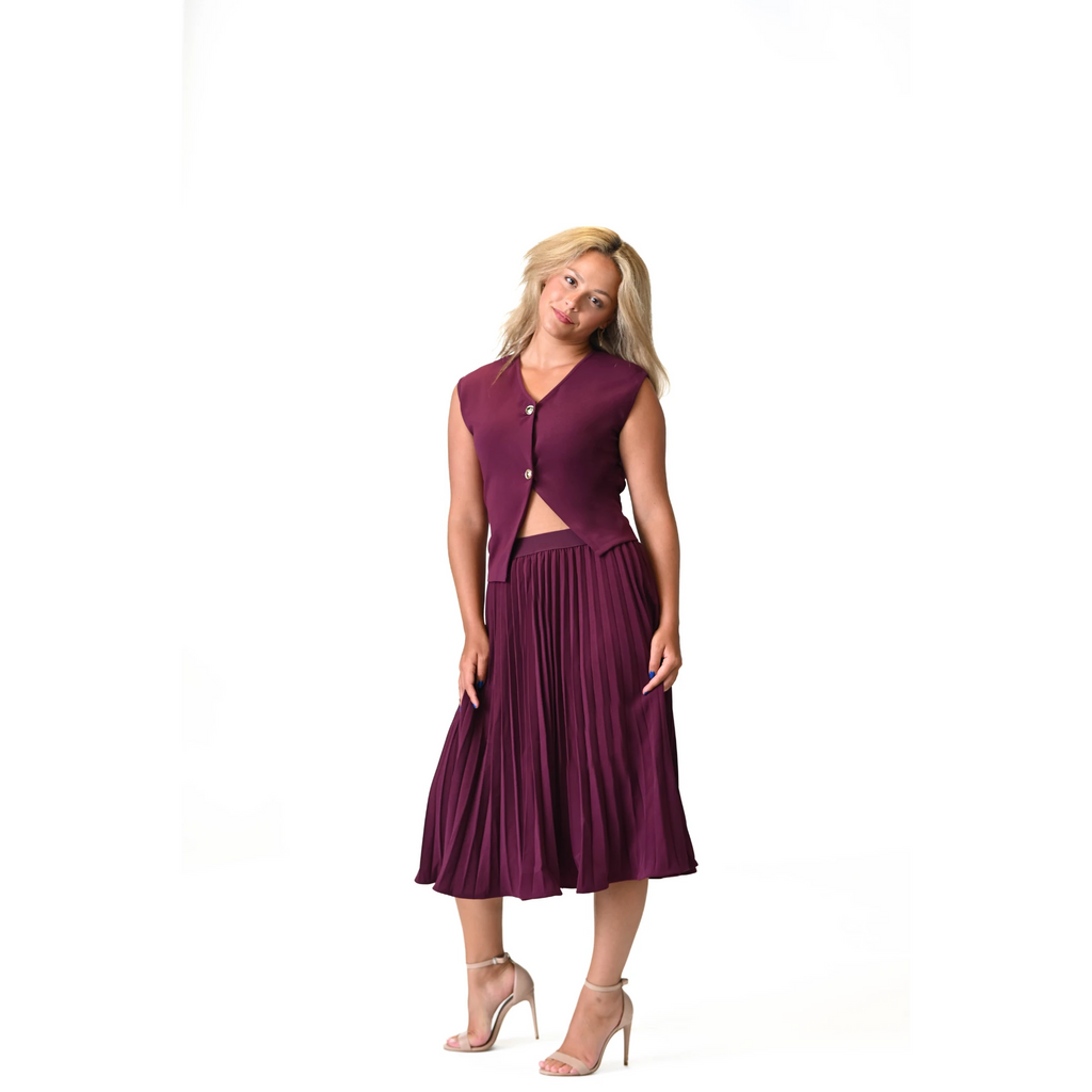 La Rouge Pleated Plum Midi Skirt Set