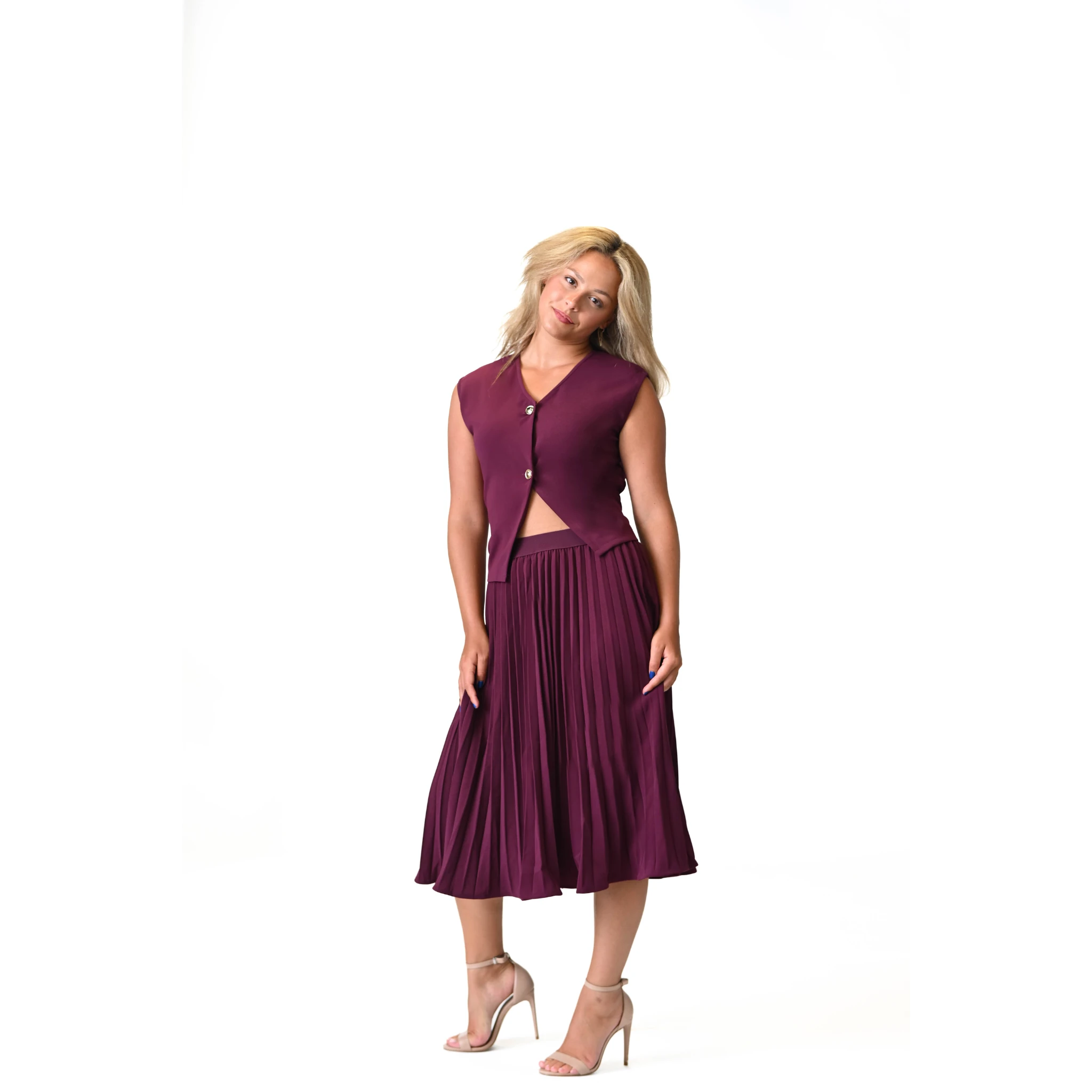 La Rouge Pleated Plum Midi Skirt Set