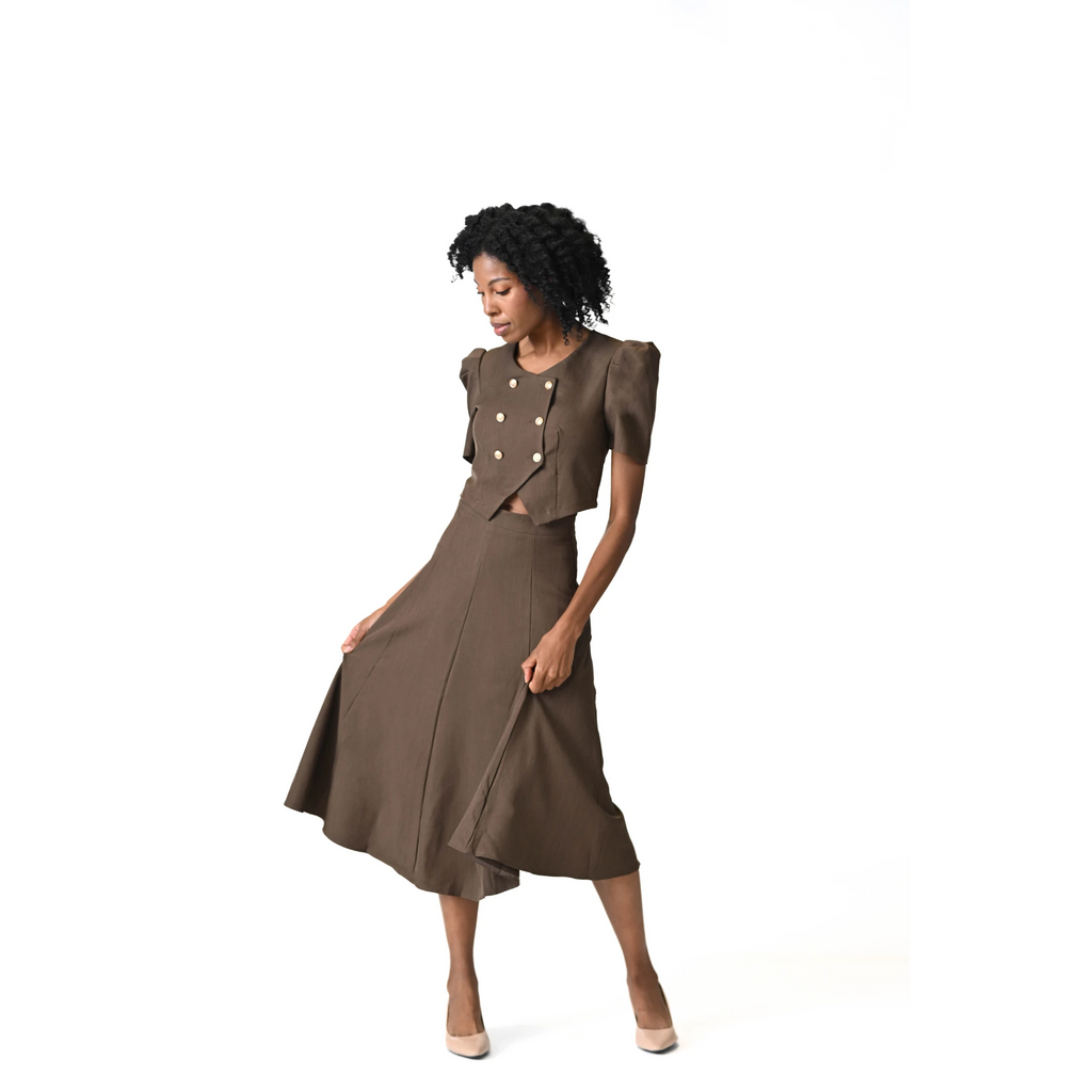Octavia Crop & Cinch Chocolate Brown Cropped Skirt Set