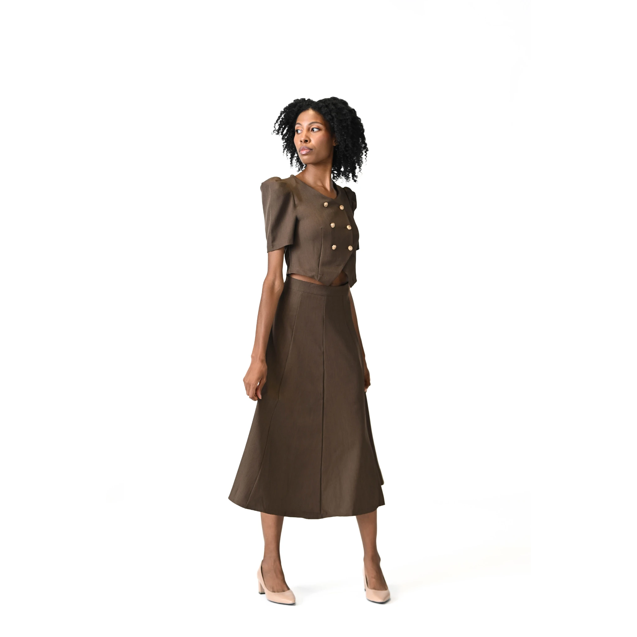 Octavia Crop & Cinch Chocolate Brown Cropped Skirt Set