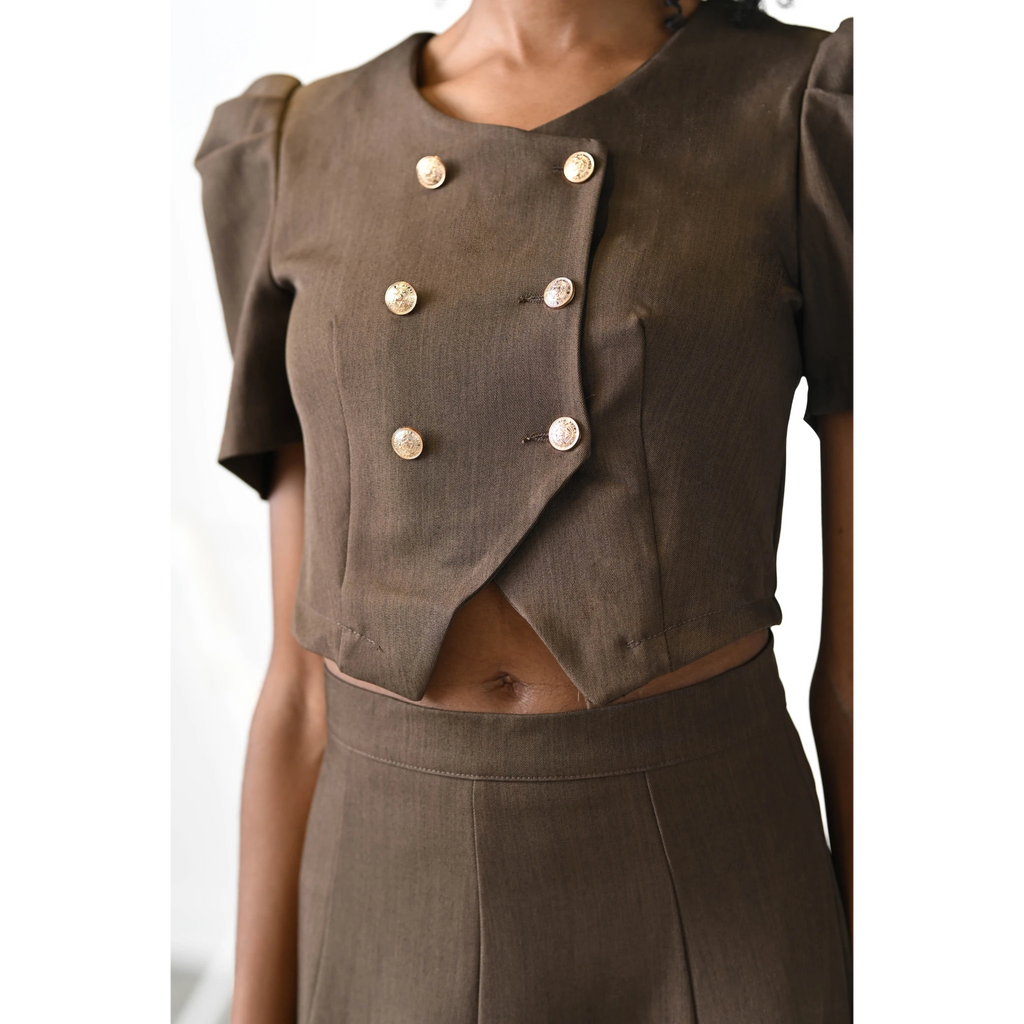 Octavia Crop & Cinch Chocolate Brown Cropped Skirt Set