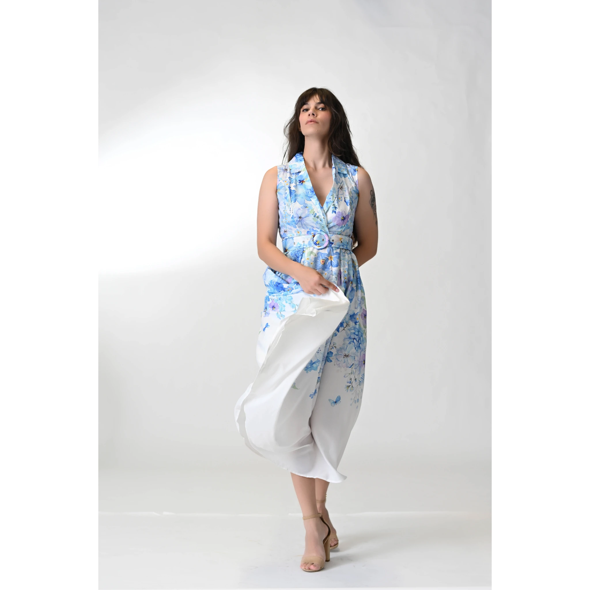 The Oceanique Watercolor Blue Floral Dress