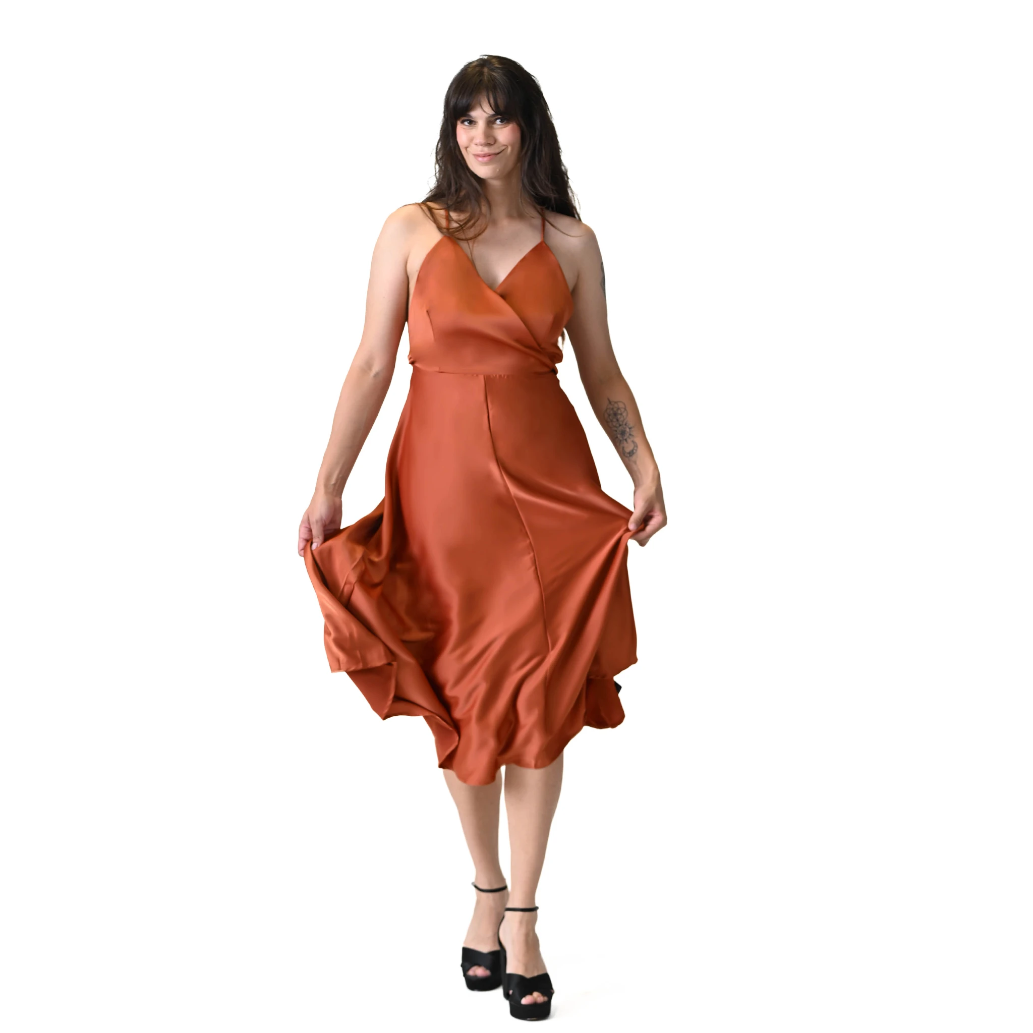 Noelle Sleek Burnt Amber Slip Dress