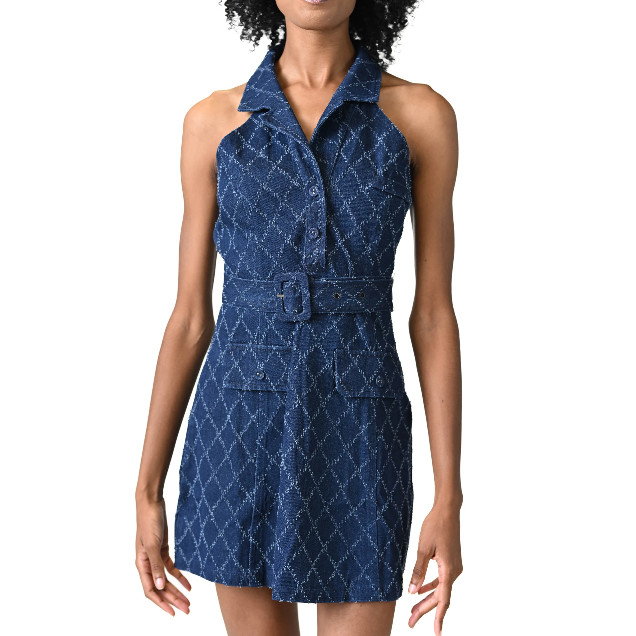 Margaux Denim Dark Indigo Belted Mini Dress