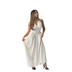 The Nostalgique Ivory & Black Polka Dot Halter Dress