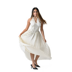 The Nostalgique Ivory & Black Polka Dot Halter Dress