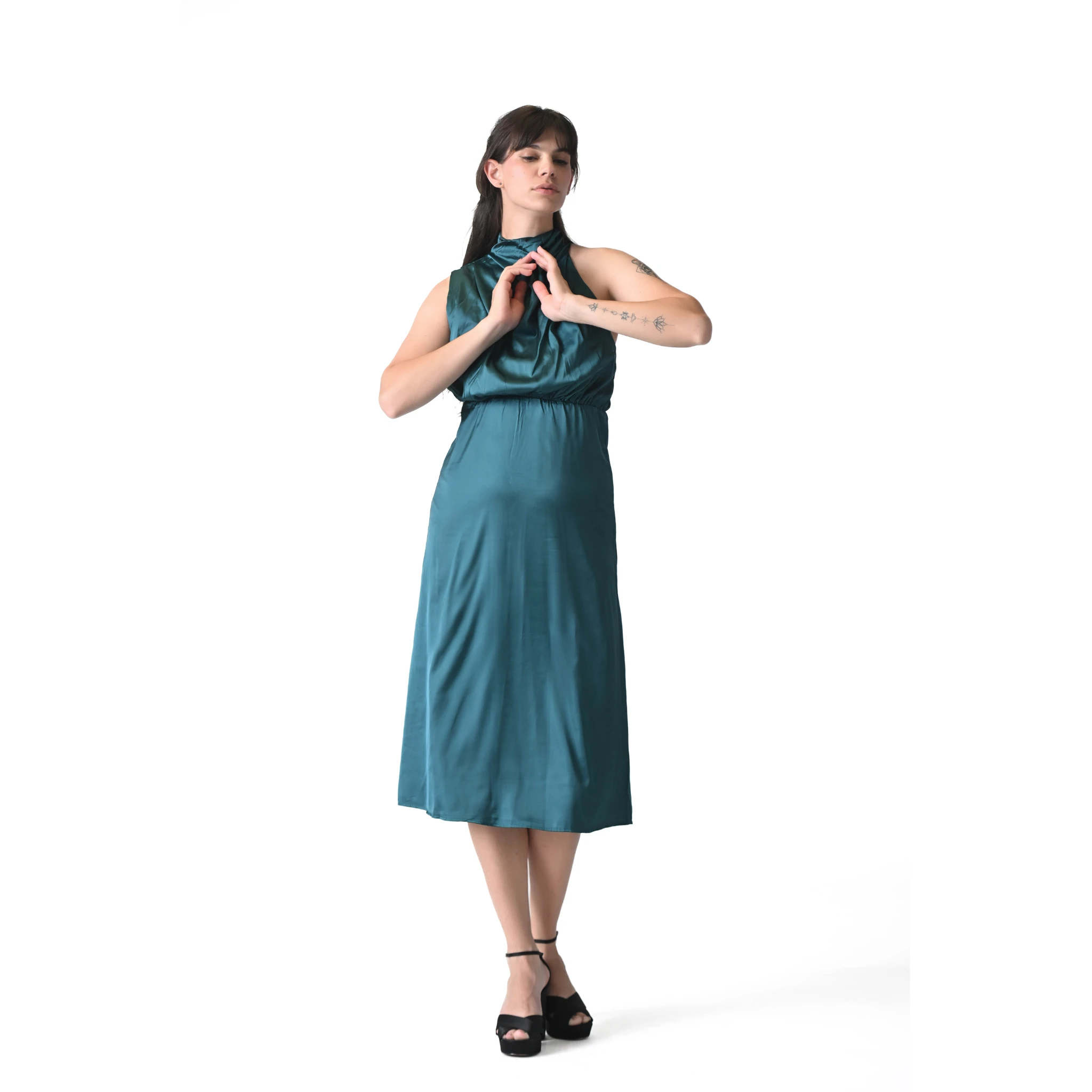 Marilyn Olive Satin Slip Dress