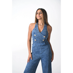 Retro Denim Washed Blue Halter Jumpsuit