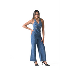 Retro Denim Washed Blue Halter Jumpsuit