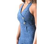 Retro Denim Washed Blue Halter Jumpsuit