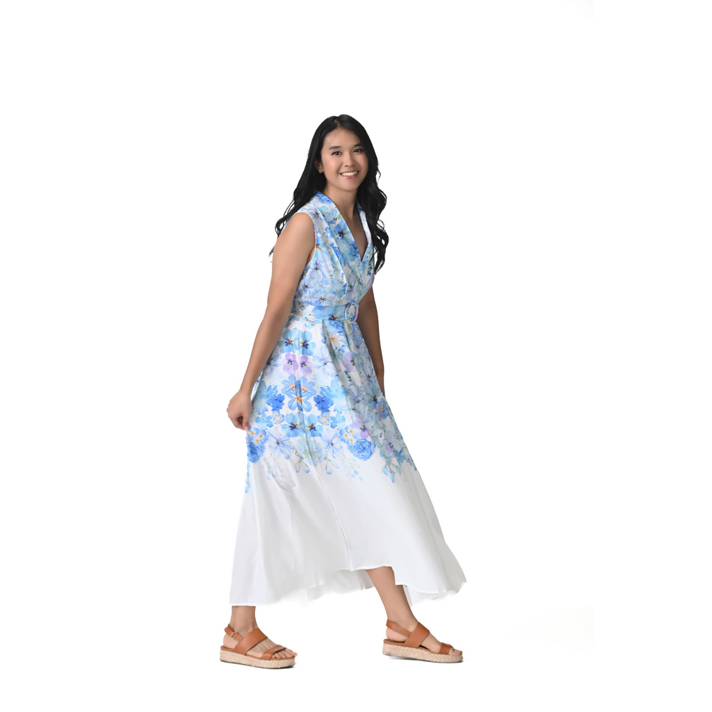 The Oceanique Watercolor Blue Floral Dress