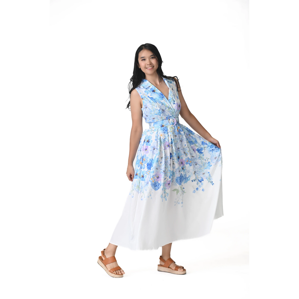 The Oceanique Watercolor Blue Floral Dress