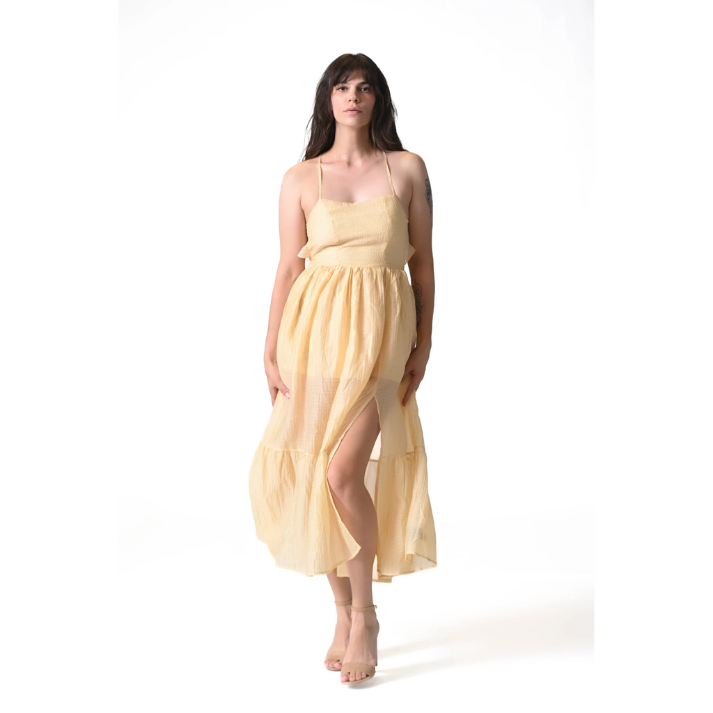 The Nysa Light Gold Midi Dress