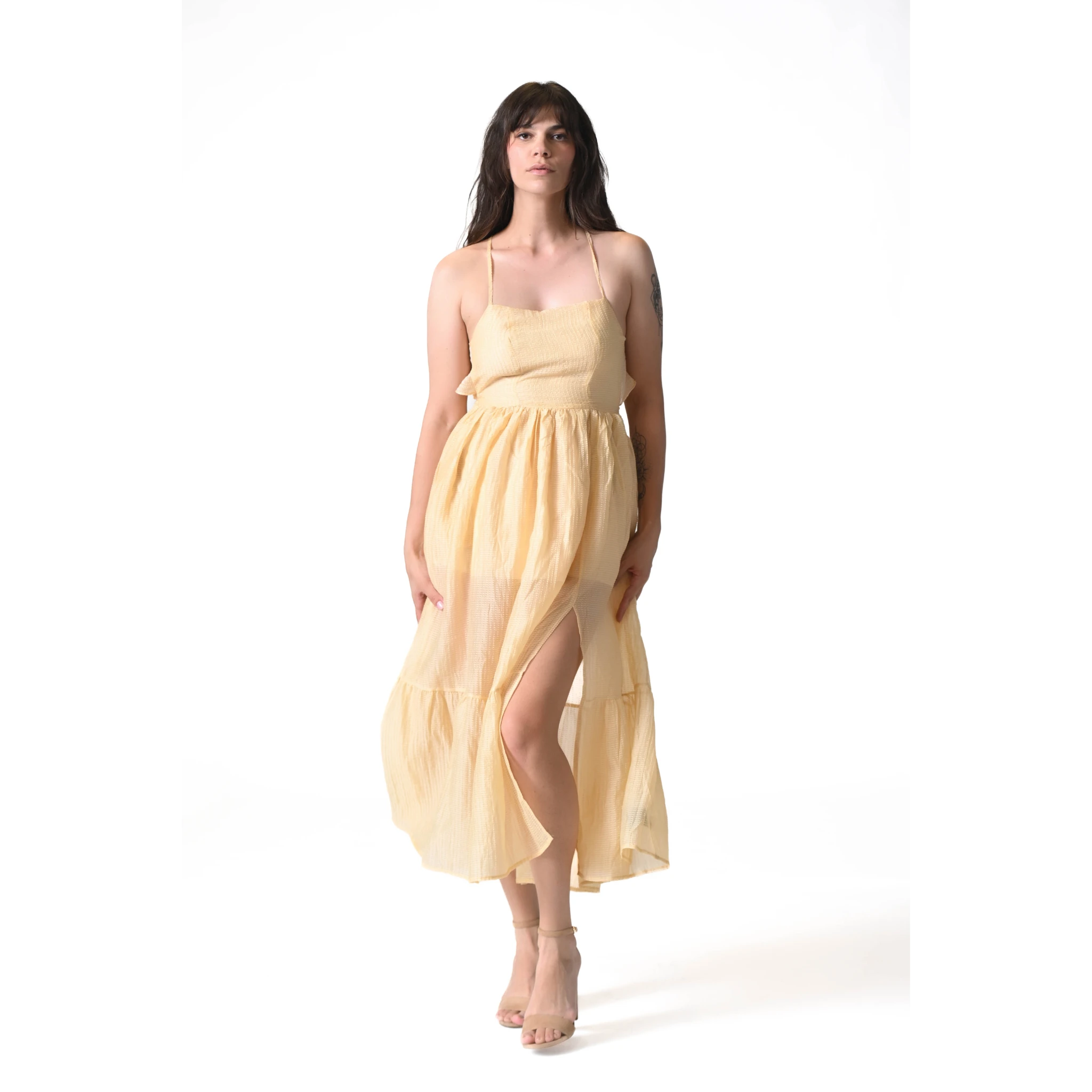 The Nysa Light Gold Midi Dress