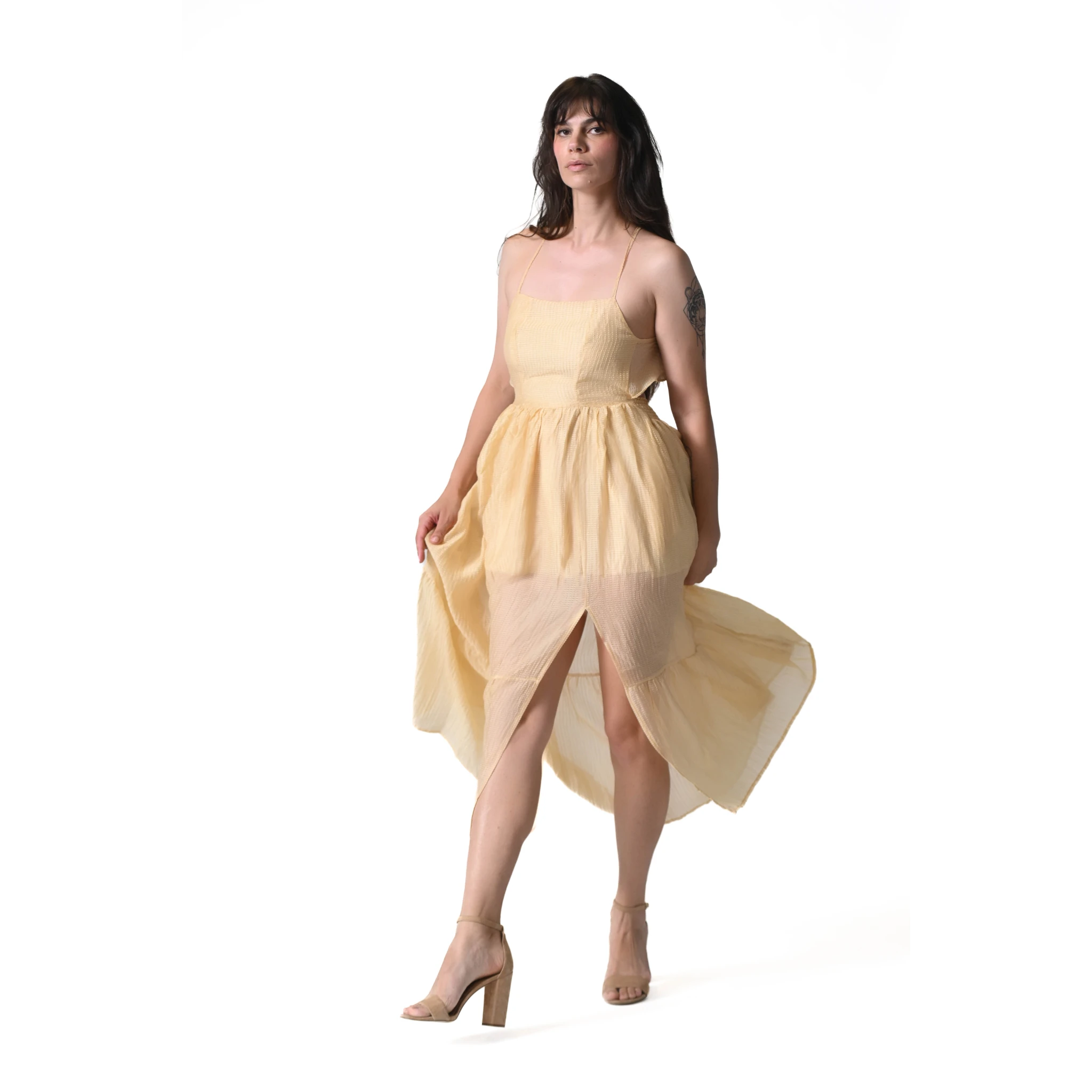 The Nysa Light Gold Midi Dress