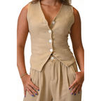 Sienna Sleeveless Sand-Toned Vest and Trousers Set