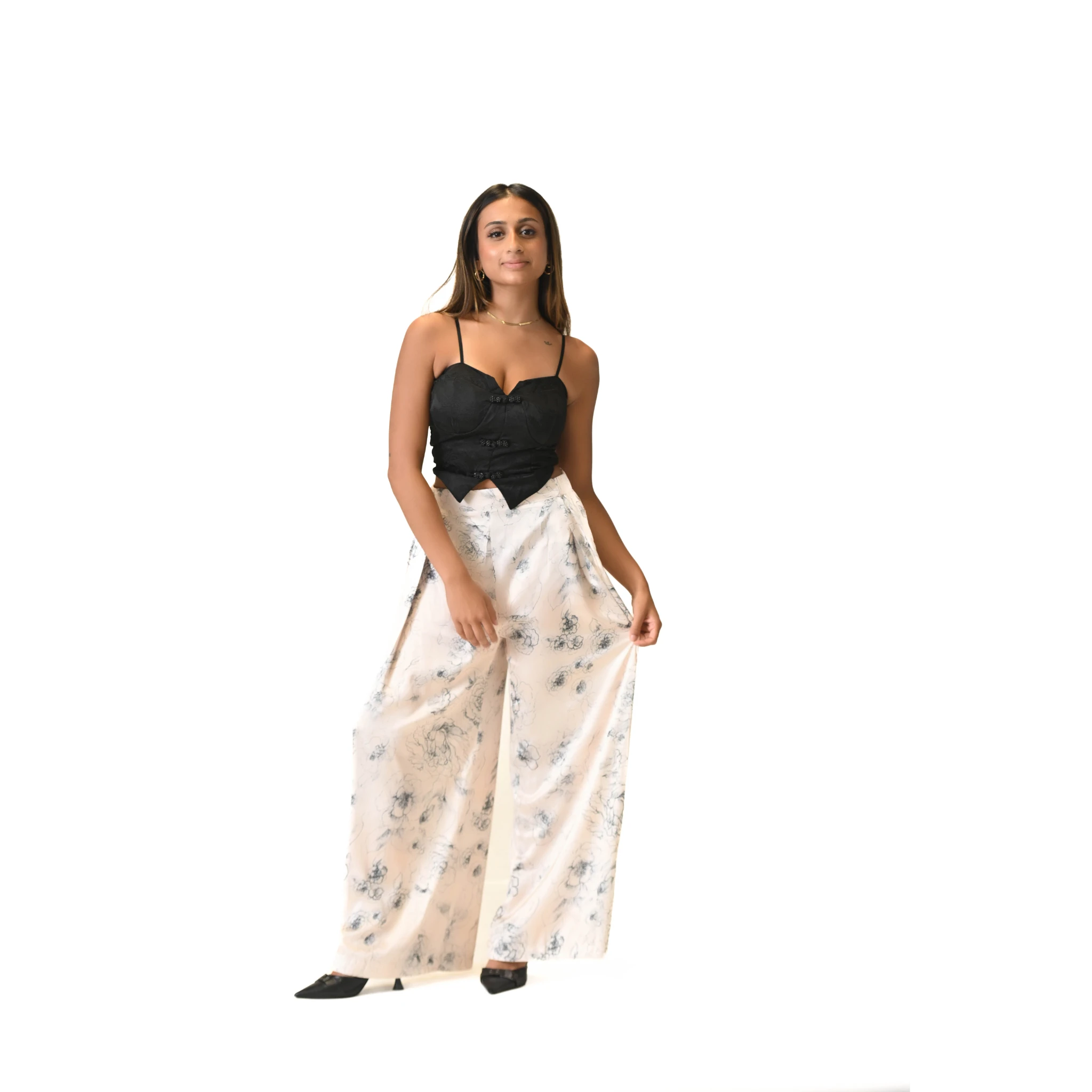 Twilight Bloom Black Top and Floral Maxi Skirt