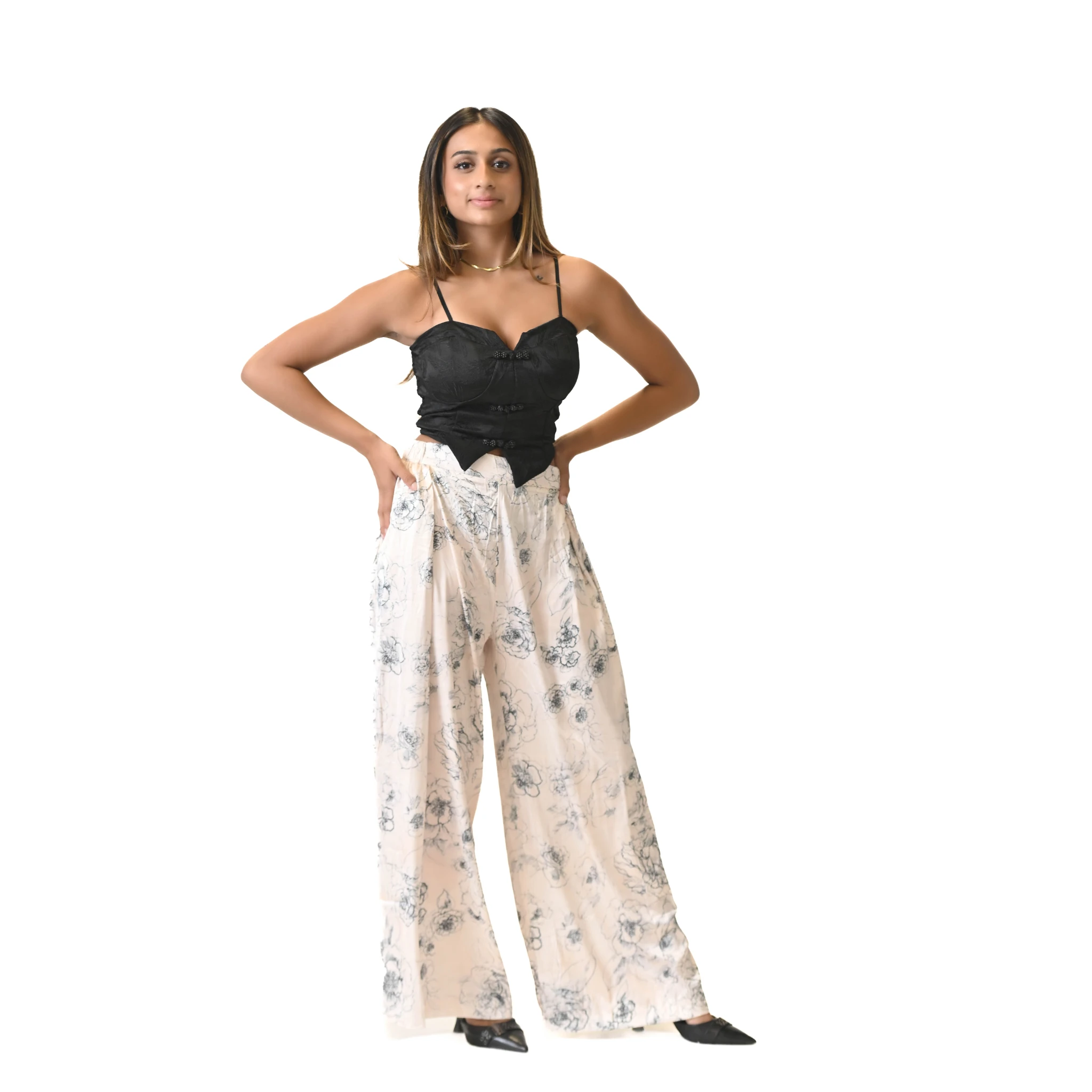 Twilight Bloom Black Top and Floral Maxi Skirt