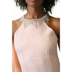 Riviera Halter Blush Pink Beaded Neckline Dress